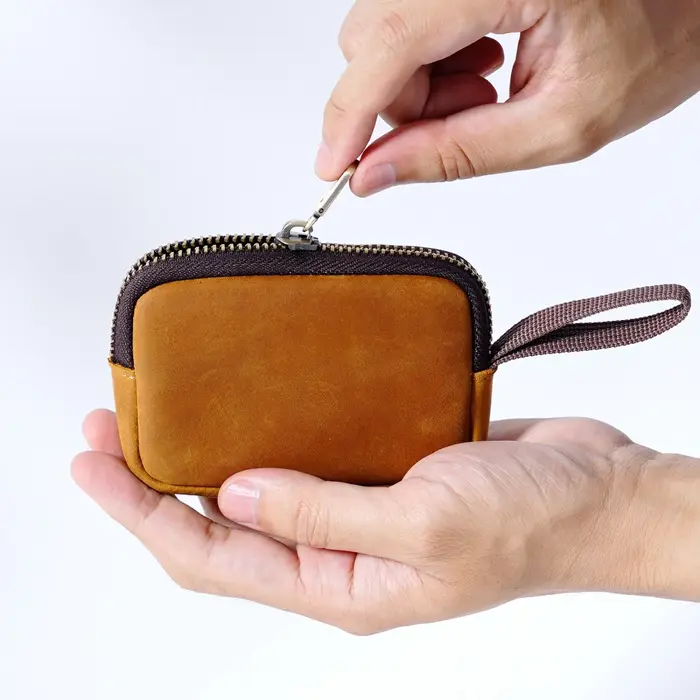 Porte-monnaie en cuir véritable avec porte-clés