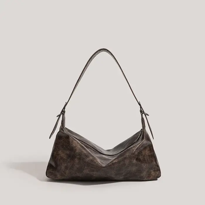 Sac Baguette sous les bras en cuir souple, sac à bandoulière polyvalent marron