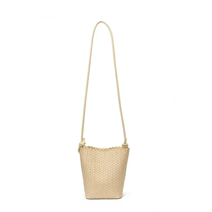 Sac seau simple pour femme, grande capacité, en tissu tressé, couleur unie, sac à bandoulière tendan