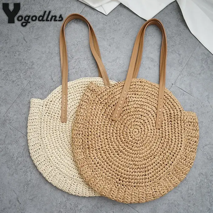 Sac de plage vintage en paille faite à la main