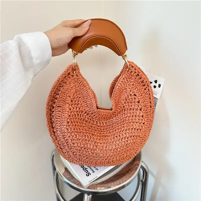 Sac fourre-tout bohème en paille tressée pour femme
