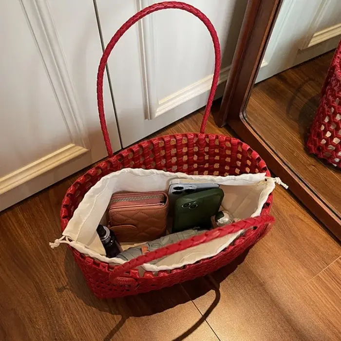 Sac fourre-tout tissé à la main coréen, grand sac de plage de style bohème, sac à bandoulière décontracté en forme de panier pour femmes