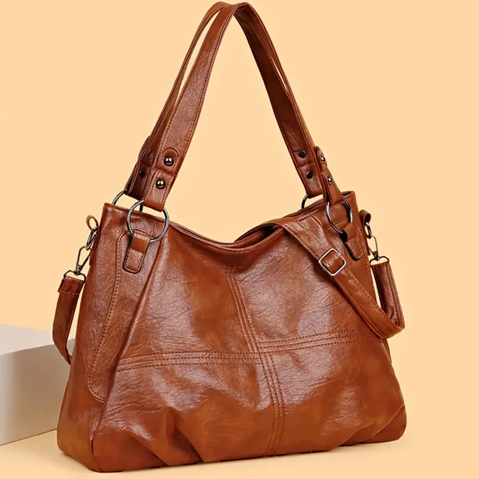 Sac à Main Simple en Cuir Souple de Grande Capacité pour Femme