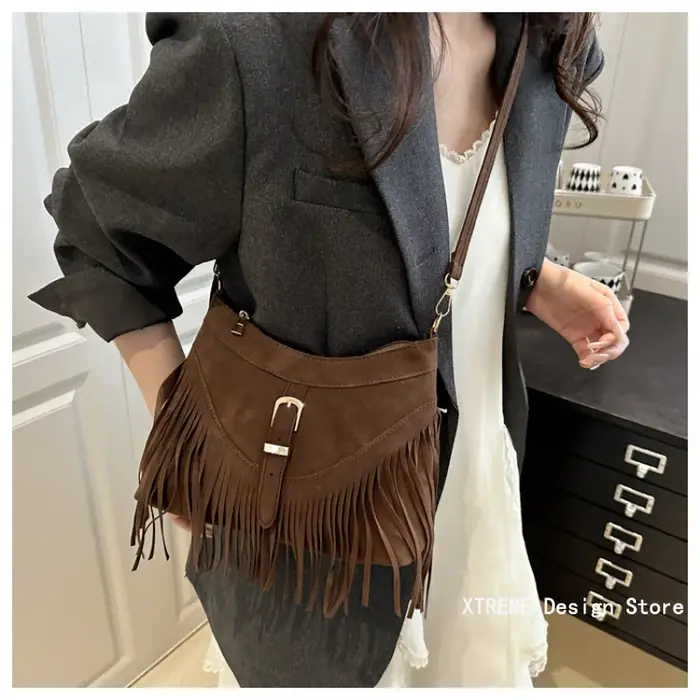 Sac à bandoulière rétro à franges pour femmes
