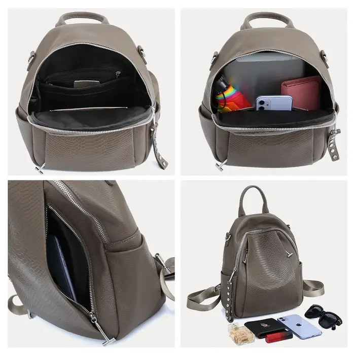 Zency-Sac à dos en cuir véritable pour femme, cartable Alligator Rivet, sac à dos initié par une fem