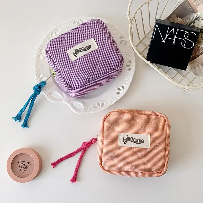 Mini pochette de rouge à lèvres à carreaux Chic avec compartiment