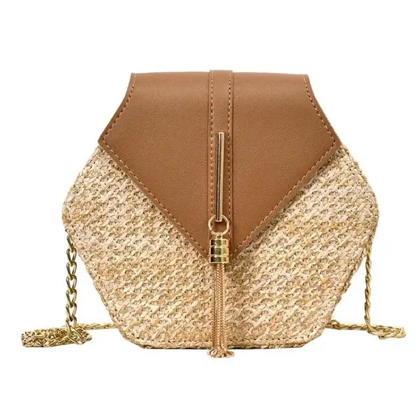 Sac à main en rotin pour femmes, sacoche en paille et cuir, fait-main, tissé plage, bohème