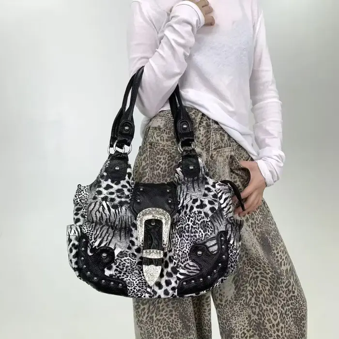 Y2K – sac fourre-tout en patchwork imprimé léopard pour fille épicée