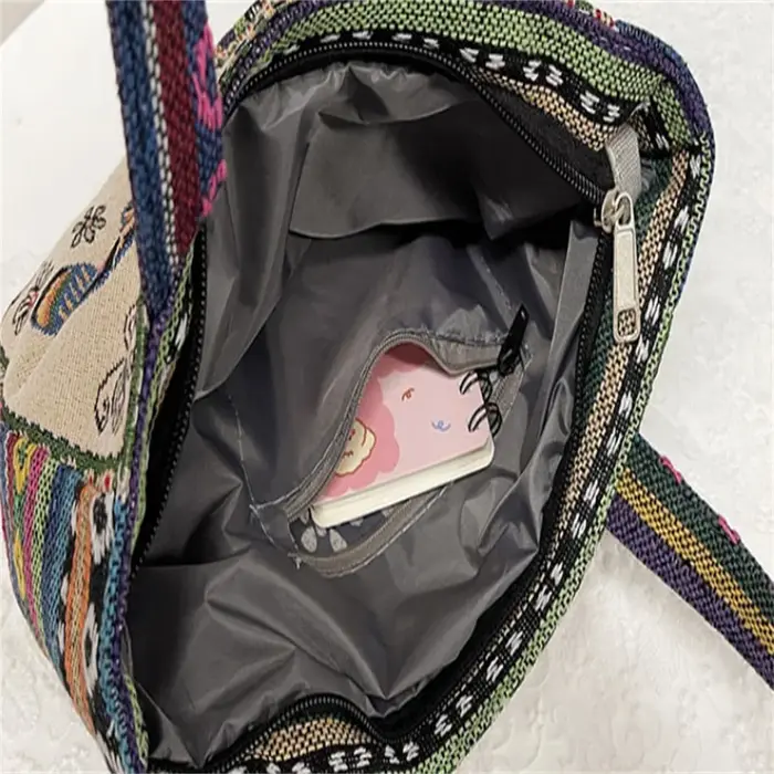 Sac à bandoulière en nylon brodé rétro pour femme