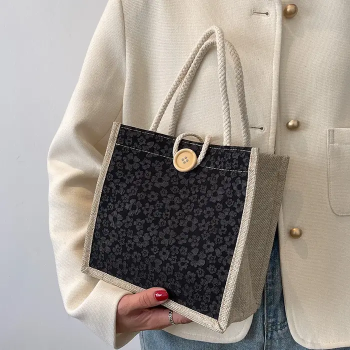 Sac à main en lin à fleurs pour femmes