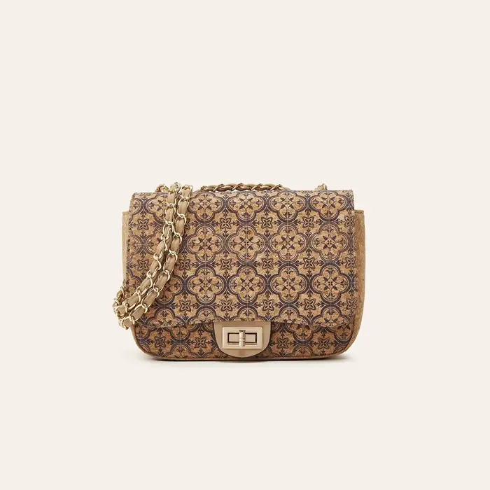 Sac bandoulière en liège imprimé grain de bois style rétro pour femme