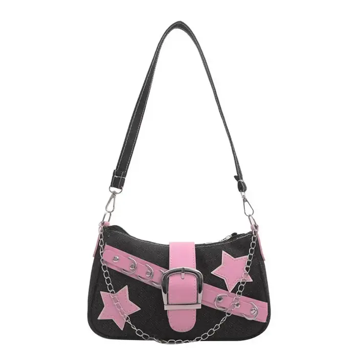 Sacs à main tendance pour femmes, motif étoiles en jean, sacs sous le bras cool pour filles, petits 