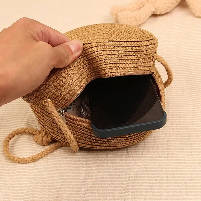 Sac de paille rond d'été pour femmes