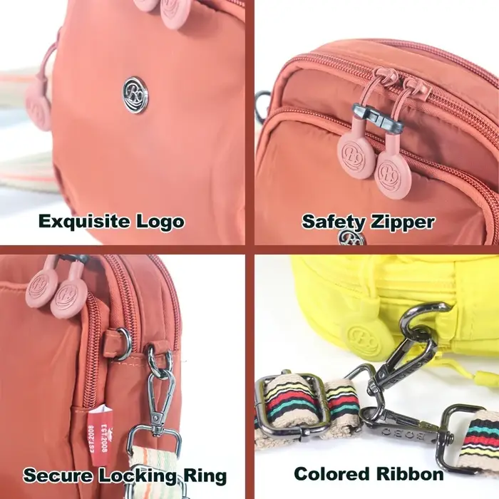 Sac à bandoulière pour femmes, sac à main pour téléphone portable, matériau en Nylon, 3 poches, ferm