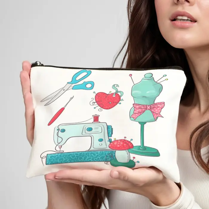 Éléments de couture vintage Pochette zippée design – Sac de voyage multifonctionnel pour cosmétiques
