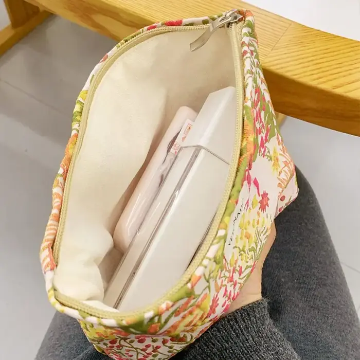 Pochette en toile de polyester à motif floral, fermeture éclair, pochette de rangement pour cosmétiques, grande capacité, portable