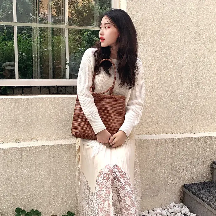 Sac en cuir tissé de Style français pour femmes