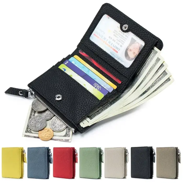 Poudres d'écouteurs en cuir véritable pour hommes et femmes, portefeuilles courts RFID, porte-cartes, sac portable en cuir de vachette, petite fermeture éclair, porte-monnaie