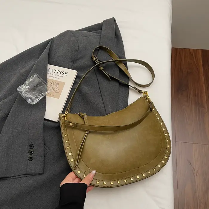 Sac à bandoulière demi-lune en cuir PU noir pour femme