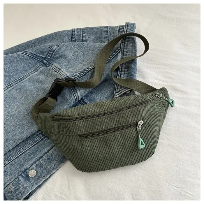 Sac banane léger en velours côtelé, style coréen, sac à bandoulière décontracté et tendance, sac de