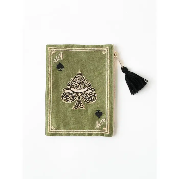 Sac de maquillage à motif de carte de Poker brodé à la main de Style japonais