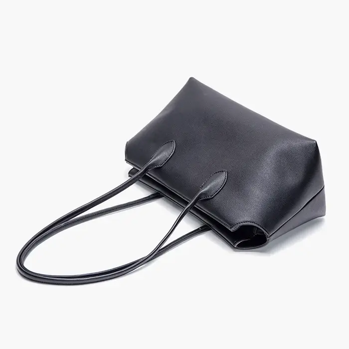 Sac à poignée supérieure noir en cuir Pu souple, fourre-tout de couleur unie avec fermeture éclair, sac à bandoulière simple pour femmes, grande capacité décontracté polyvalent