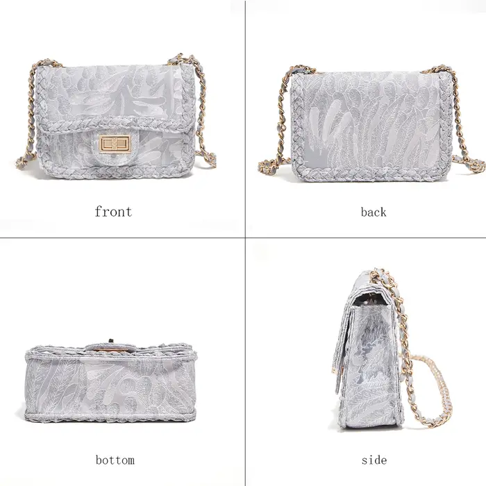 FOXER Sac bandoulière de luxe avec broderie florale pour femme – Sac à bandoulière élégant avec chaî