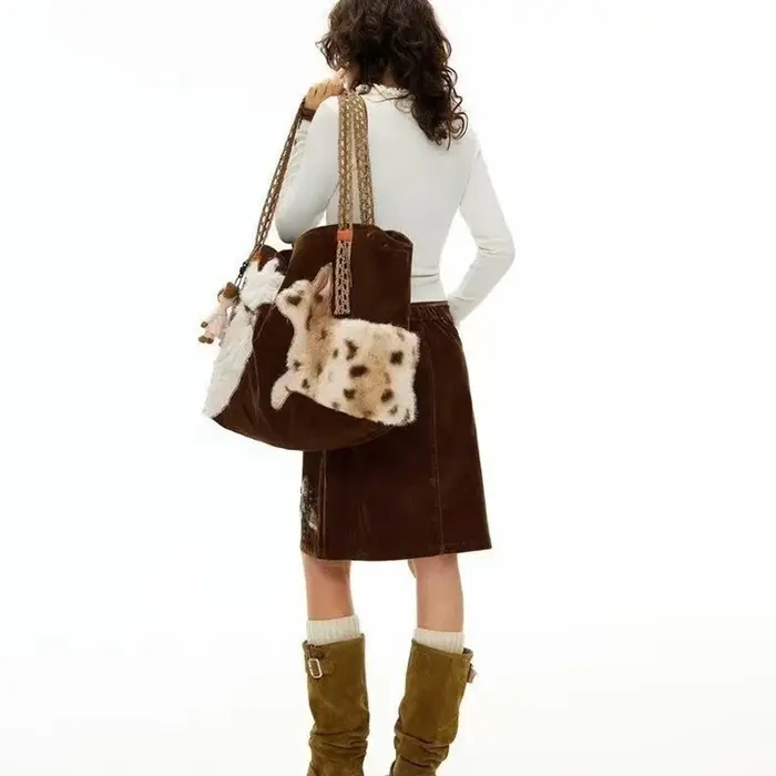 Mignon rétro chiot sac fourre-tout femmes en cuir Texture peluche grande capacité sac à bandoulière dames mode