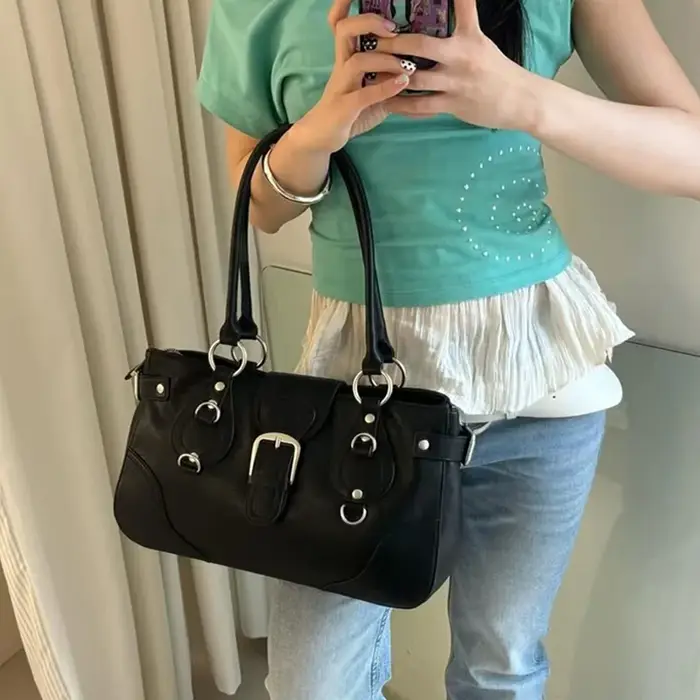Sac à main Hobo, sac à bandoulière pour femme style motard, sac fourre-tout vintage chic vert menthe