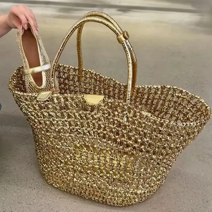 Sac fourre-tout de luxe en maille métallique dorée pour femme