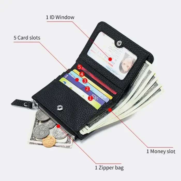 Poudres d'écouteurs en cuir véritable pour hommes et femmes, portefeuilles courts RFID, porte-cartes, sac portable en cuir de vachette, petite fermeture éclair, porte-monnaie