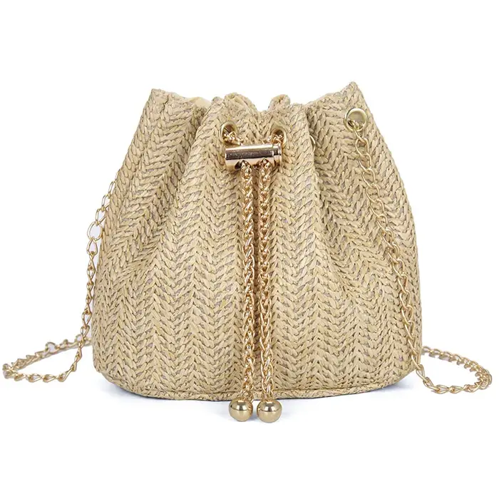 JOinitied-Sac messager beige en paille tressée pour femme