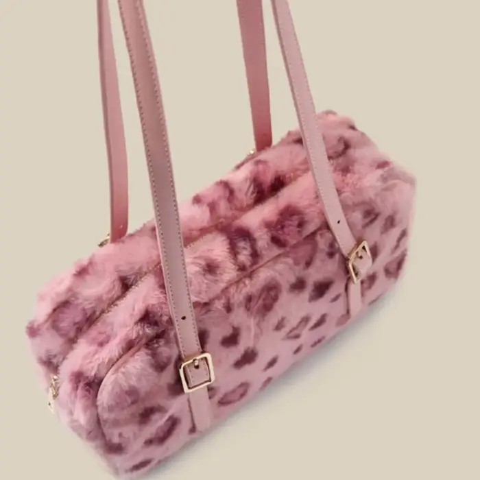 JIAERDI imprimé léopard rose sac à main femmes automne hiver nouveau peluche doux Y2k sacs à bandoulière femme