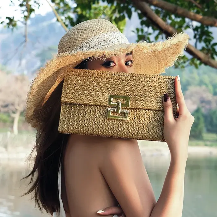 Paille tissé pochette pour femmes raphia Crochet plage rotin casual femme fête mariage sac de soirée nouvel été luxe
