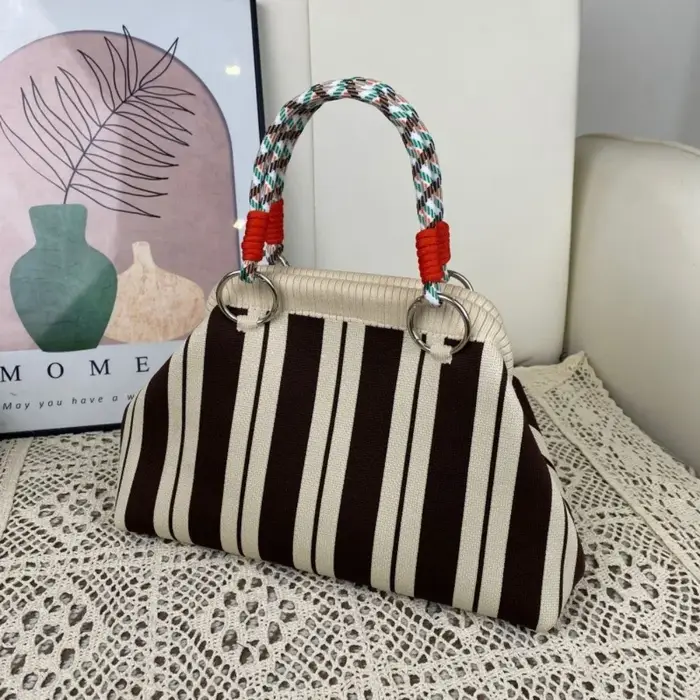 Sac à main à poignée tissée imprimé coloré en tissu tricoté