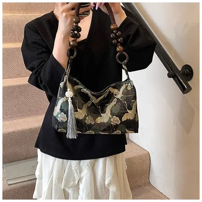 Sacs à main brodés à loquet de Style National, fil à coudre, sacs à bandoulière avec pompon décorati