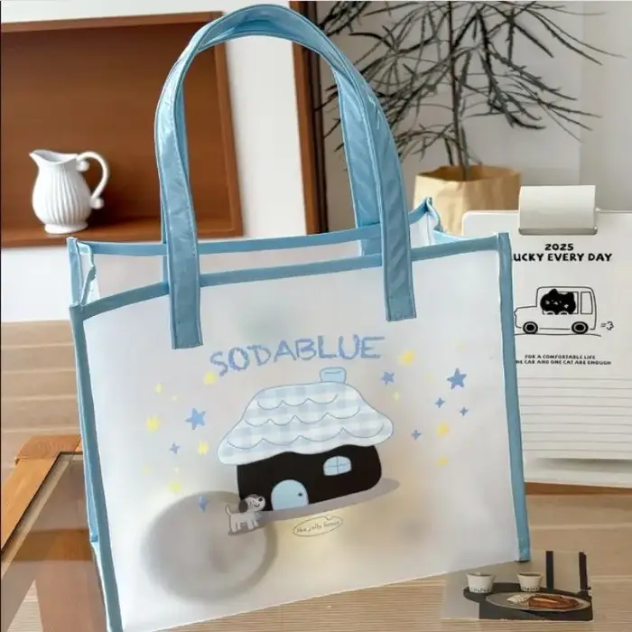Sac à main bleu imprimé, sac de voyage d'été, sac fourre-tout décontracté et portable, sac de shoppi
