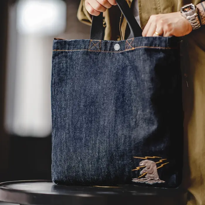 Maden Retro 14oz Sac à bandoulière en denim avec broderie