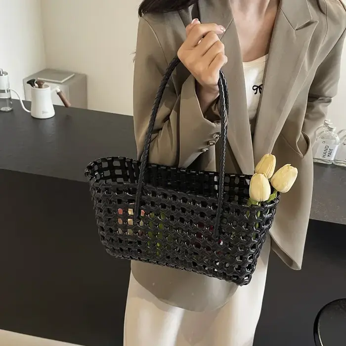 LEFTSIDE – petits sacs fourre-tout tissés de couleur unie pour femmes