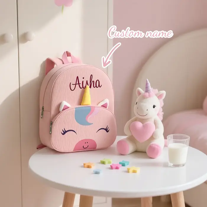 Sac à dos personnalisé licorne pour enfants |   Dessin animé mignon, brodé |   Cadeau d'hiver de Noë