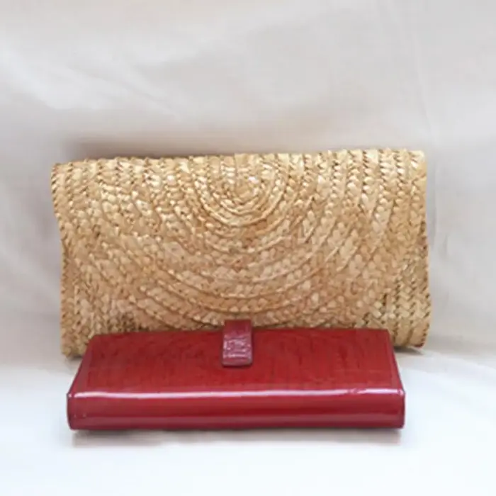 Pochette tissée en paille de blé pour femme, tressée à la main, portefeuille féminin, sac à main enveloppe, été, plage, voyage