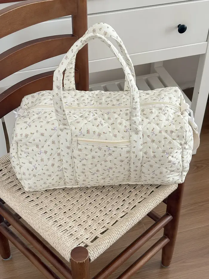 Sac de voyage léger matelassé à fleurs de grande capacité