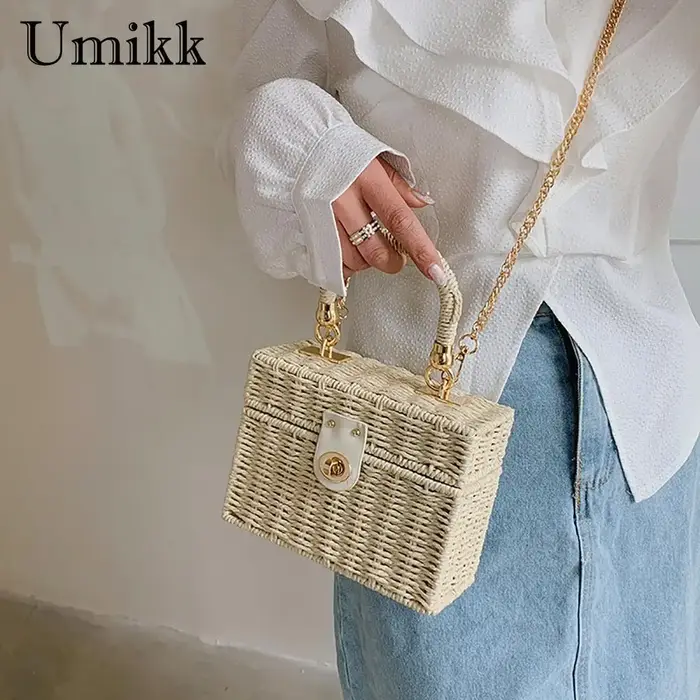 Sac à bandoulière en rotin et paille pour femmes