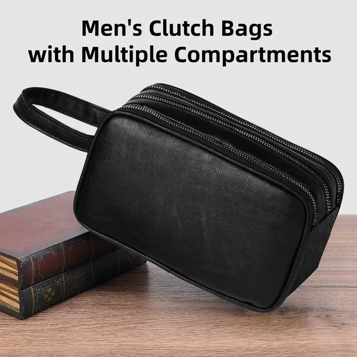 Pochette en cuir PU pour homme avec sangle de poignet