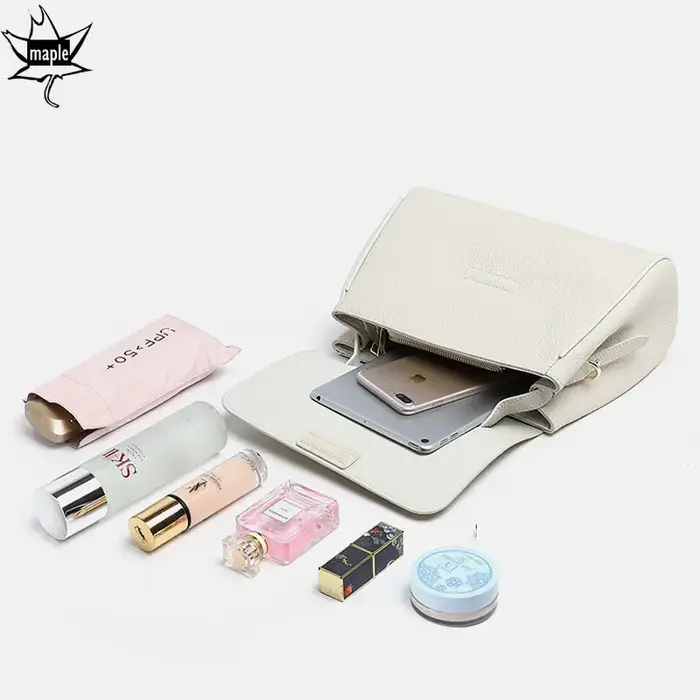 Sac messager beige blanc à 2 sangles pour femme