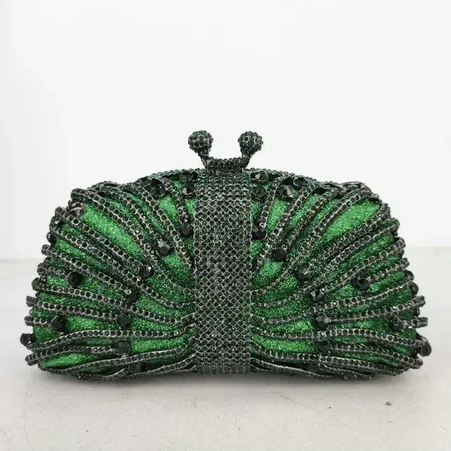 Boutique De FGG Emerald Green Crystal Clutch Evening Bags for Women Formal Party Minaudiere Handbags Wedding Bridal Purse