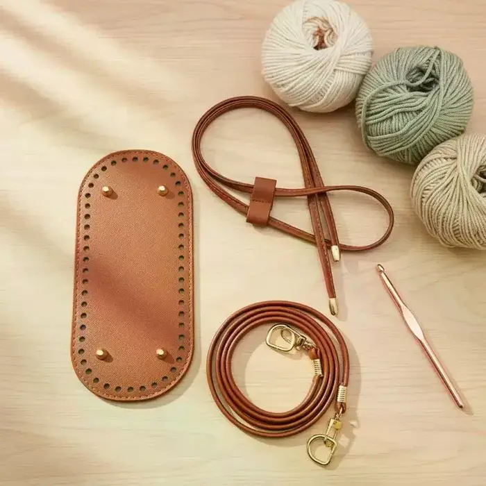 Kit de sac seau DIY – Base en cuir PU avec chaîne et sangle réglable, accessoires pour la fabrication de sacs à main au crochet