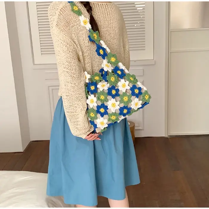 Sac à bandoulière en crochet floral fait main pour femme