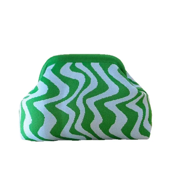 Pochette tricotée transfrontalière motif ondulé bloc de couleur sac à main léger à la mode style minimaliste urbain tapis en polyester...