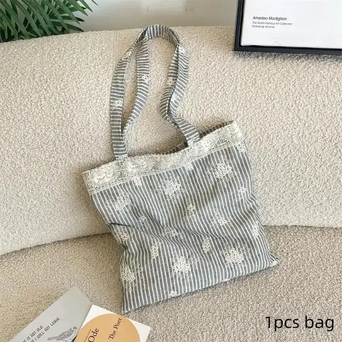 Sac à main en toile grande capacité avec bandoulière en dentelle, élégant sac de voyage